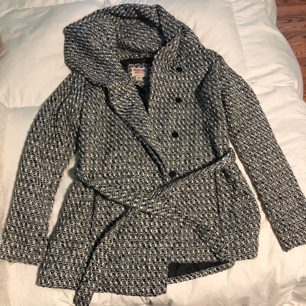 Black and white knitted pea coat